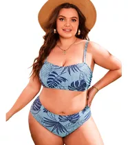 Traje De Baño Bikini De Rayas Con Estampado De Plantas 2xl