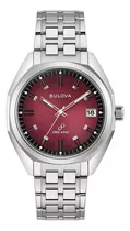 Bulova Historical Archive Jet Star 96b401 Pulseira De Relógio Masculina: Cor: Prata, Moldura, Cor De Fundo Prateada, Cor De Fundo Vermelha