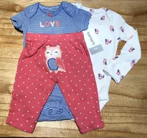 Carters Trio Conjunto Nena Pantalon Body Manga Larga Y Corta