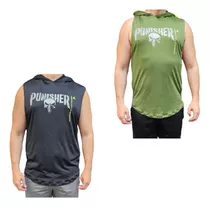 Combo X 2! Musculosa Deportiva Hombre Punisher Negro Y Verde