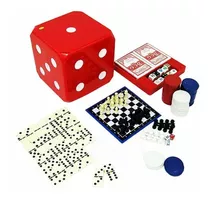 Kit 6 Jogos Baralho Gamão Dados Poker Xadrez Domino Dados