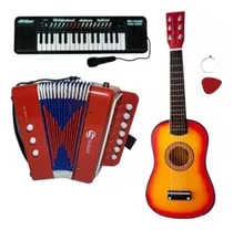 Kit Mini Acordeon Infantil Sanfona+piano Teclado +violão    