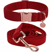 Juego De Collar Y Correa De Perro De Algodón Rojo Perr...