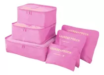 Kit Bolsas De Armazenamento Organizador Para Viagem 6 Pçs Cor Rosa-claro