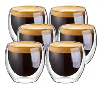 6 Vasos Vidrio Doble Pared Térmico Té Café 80ml Sin Asa Ax ®