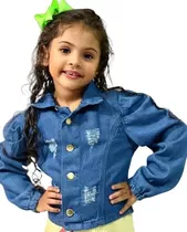 Blusa Jaqueta Jeans Infantil Menina Blogueirinha Destroyed 