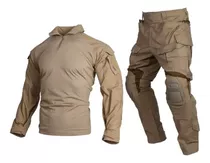 Tenida Combat Shirt Ocre Cafe Militar Airsoft + Protecciones
