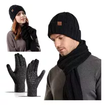 4 Conjunto Gorro Bufanda Guantes Frío Tejido Lana Unisex