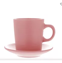 Mini Taza Con Plato Cerámica Rosa 90 Ml