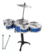 Mini Bateria Infantil Com 5 Tambores Azul Jazz Drum Baquetas