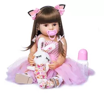 Bebê Reborn Boneca Cabelos Castanhos Realista Corpo Inteiro Em Silicone 55cm