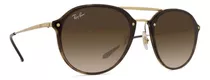 Anteojos De Sol Ray-ban Blaze Double Bridge Standard Con Marco De Injected Color Gloss Brown, Lente Brown De Plástico Degradada, Varilla Gold De Metal - Rb4292n