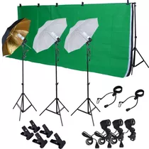 Photo Estudio Photografia Kit W/3 Light Bulb Lighting Muslin