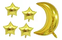  Balão Metalizado Lua Grande / Estrela Dourada 45cm Kit C/5 