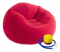 Puff Inflable Sillón Asiento Pvc Con Respaldo + Inflador Color Rojo