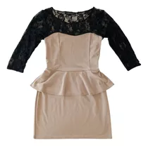 Vestido American City Encaje Manga 3/4 Strech Negro Beige L