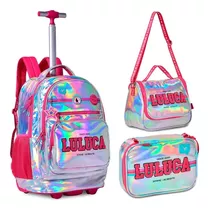 Kit Mochila Carrinho Luluca Escolar Feminina Estojo Lancheira