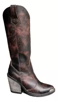 Botas Texanas Mujer Caña Alta Taco Foliado Puntera Metal 712