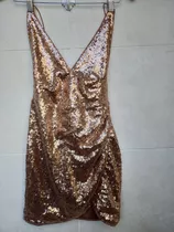 Hermoso Vestido Dorado D Minilentejuelas Importado De Brasil