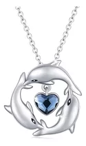 Collar Plata 925 Colgante Delfines Corazon De Cristal Joyas
