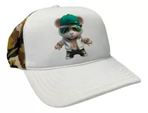 Boné Trucker Camuflado Urso Teddy Branco Óculos Espelhado