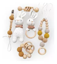 Set De Nacimiento Crochet Pulsera Sonajero Y Porta Chupete 