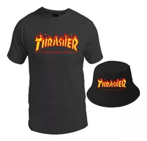 Thrasher Flamas Piluso Bucket Hat Sombrero Gorro + Remera