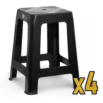Banqueta X4 Apilable Reforzada Plástico Súper Resistente Color Negro