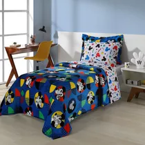 Edredom Solteiro Infantil Personagens Disney Menina E Menino Cor Estampado Desenho Do Tecido Mickey Pop