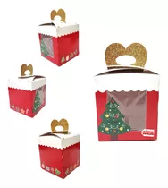 Caja Pan Dulce 1/4 Kg Visor Motivo Navideño 10,5x11,5 Cm -cc