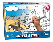 Quebra Cabeça Infantil Monte E Pinte Animais Safari Didático