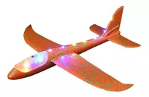 Avião Planador Luz Led Brinquedo Voa Flexível Laranja