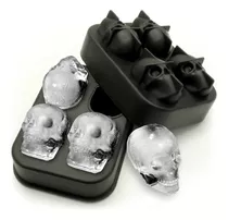 Cubetera Calavera Craneo Molde De Silicona 4 Hielos Color Negro