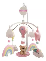 Móbile Musical Giratório Ursa, Balão, Arco Íris, Rosa, Bebê