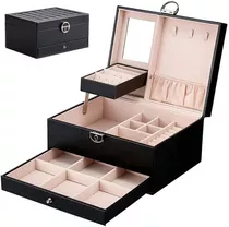 Caja Organizadora Joyero Con 2 Pisos Y Llave Negro / M. O