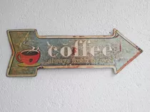 Cartel Flecha De Chapa Vintage Retro - Coffee - 50cm 