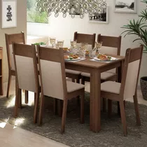 Sala De Jantar Madesa Jaíne Mesa Tampo De Madeira 6 Cadeiras Cor Rustic/crema/pérola