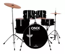 Bateria Acústica Nagano Onix Smart 22 Abk Com Banco E Pratos Cor All Black