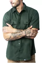 Camisa Workshirt Estilo Militar Verde Escuro