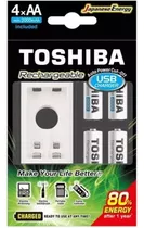 Kit Toshiba Cargador De Pilas Usb + 4 Pilas Aa Con Autocorte