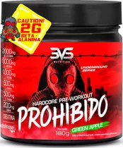 Pré Treino Prohibido Com Fórmula Avançada Contendo Creatina, Beta Alanina, Taurina, L-tirosina, L-alanina, Cafeína, Arginina E Palatinose - Extra Forte 180g - Sabor: Green Apple