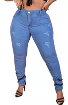 Calça Jeans Plus Feminina Cintura Alta Lycra Top De Linha