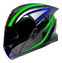Casco Moto Abatible Ghb  Negro / Azul / Verde Tinteado