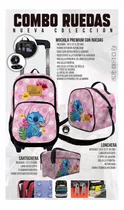 Stitch Rosado Mochila Con Ruedas - Combo