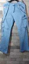 Jeans Con Tirantes Bota Ancha Bolsillos Tipo Cargo