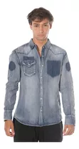 Camisa Jean Hombre Azul Elastizada Recta Excelente Calidad R