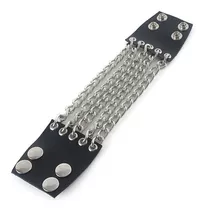 Bracelete Pulseira Couro Com Correntes Punk Rock Metal