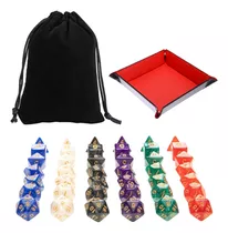 Kit 42 Dados Rpg De Mesa D&d Opaco Royal + Dice Tray + Bolsa