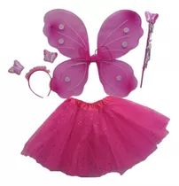 Set Disfraz Mariposa Fucsia C Tutu Brillo C Vincha Y Varita