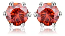 Aros Aretes De Plata Con Diamante Rojo De Moissanita